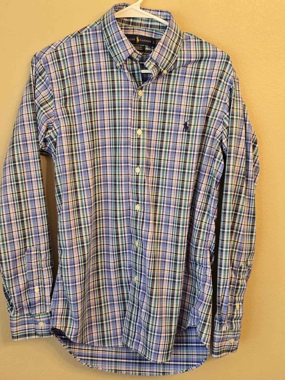 Polo Ralph Lauren Men’s Blue Plaid Nylon Lighweight Button-Down Shirt Size Small